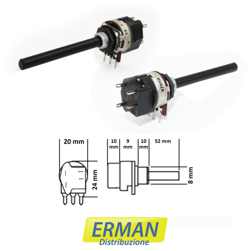 POTENZIOMETRO CON DOPPIO INTERRUTTORE 470K LOGARITMICO