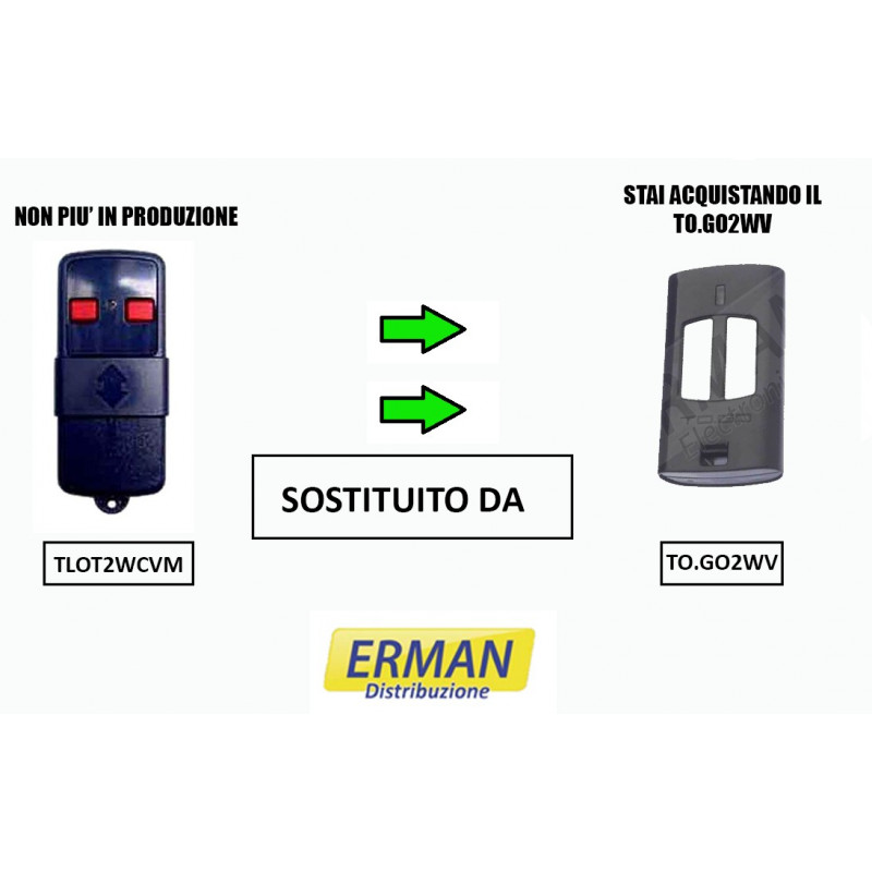 TELECOMANDO RADIOCOMANDO BENINCA TLOT2WCVM SOTITUITO DA TO.GO2WV 433,92 MHZ ROLLING CODE